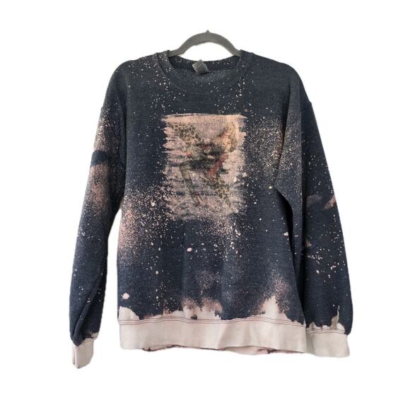 Gildan Tops - Upcycled Custom Pin Up Bolt Sweatshirt Size Medium Gray Americana Bleach Dye